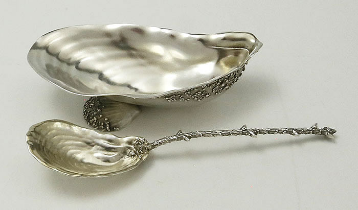 Gorham antique sterling salted almond dish and spoon